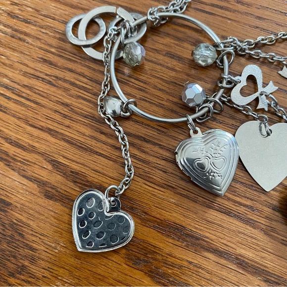 Women’s Silver Charm necklace, two heart lockets to open for pictures 20”length - Picture 5 of 11
